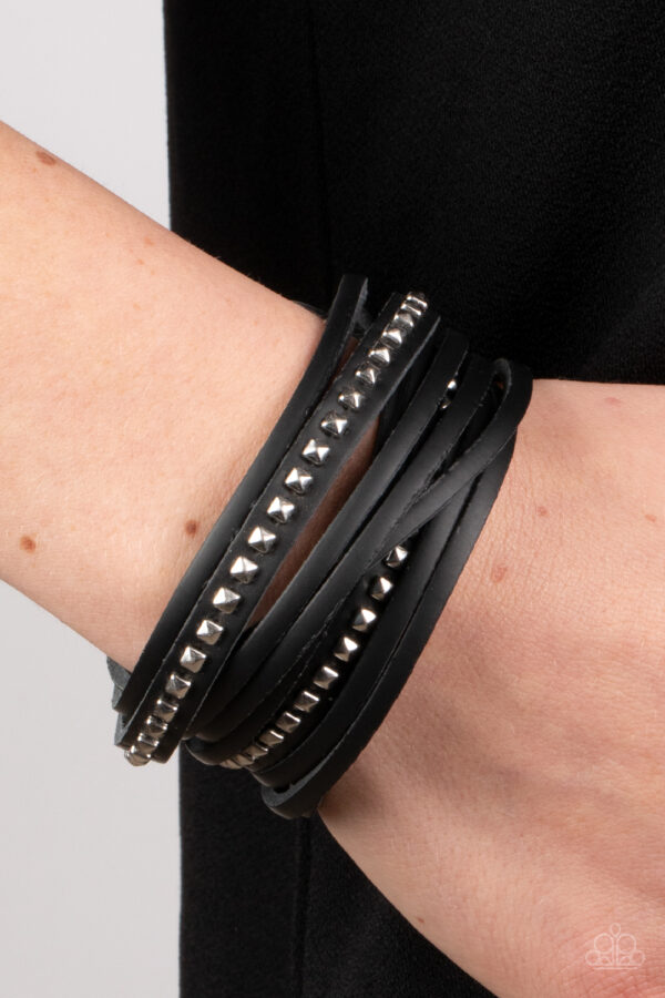 Studded Sensation - Black Double Wrap Bracelet - Image 2