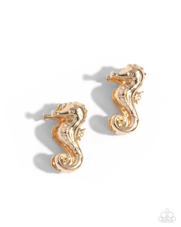 Sea Horse Statement - Gold Hinge Hoop Earrings