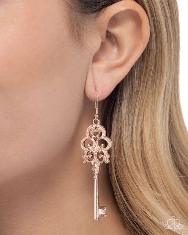 Château Chic - Rose Gold Key Earrings - Image 2