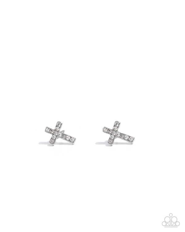 Sacred Shimmer - White Cross Post Earrings