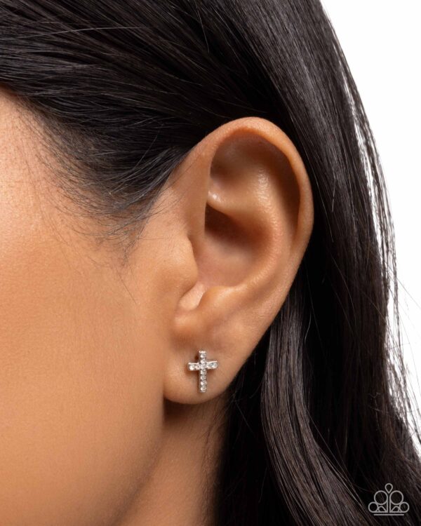 Sacred Shimmer - White Cross Post Earrings - Image 2