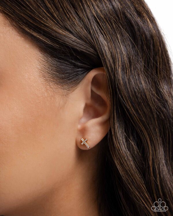 Sacred Shimmer - Gold Cross Post Earrings - Image 2