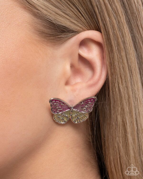 Aerial Appreciation - Pink Butterfly Post Earrings - Image 2