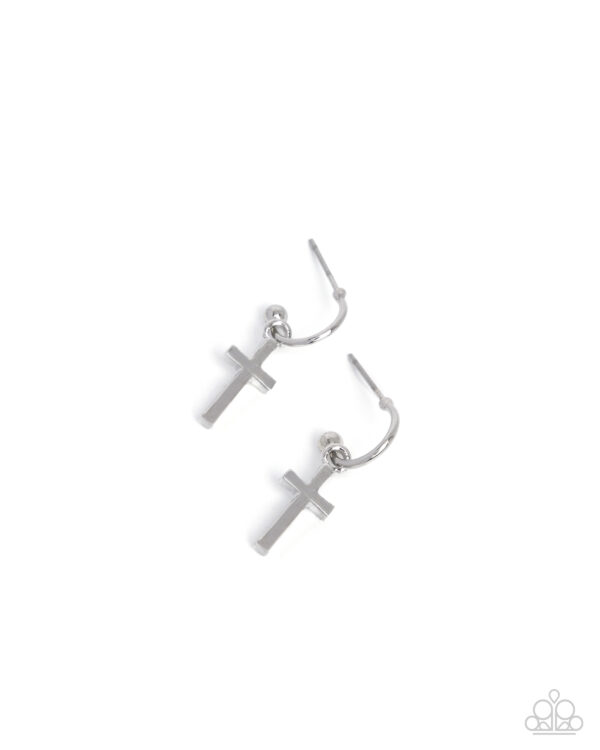 Daily Divinity - Silver Cross Hoop Earrings
