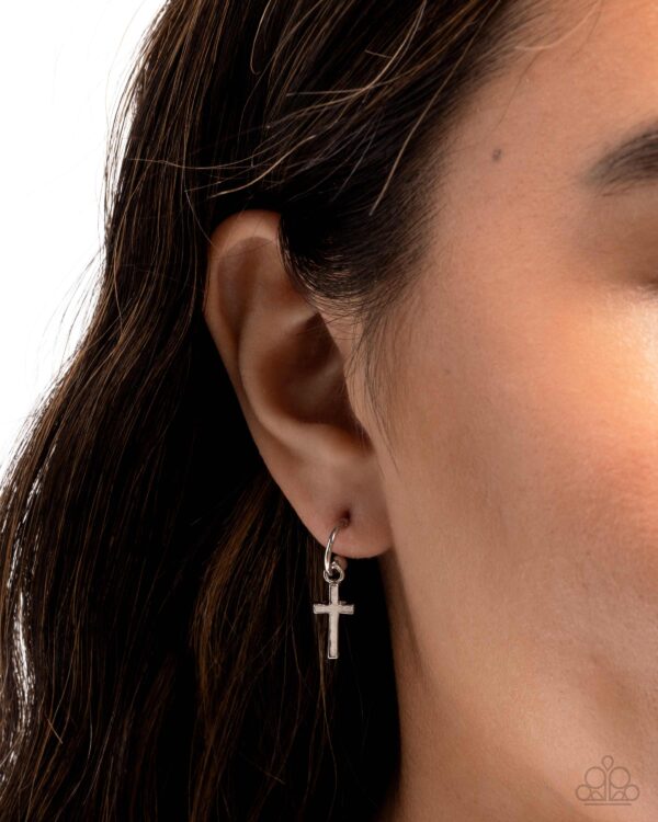 Daily Divinity - Silver Cross Hoop Earrings - Image 2
