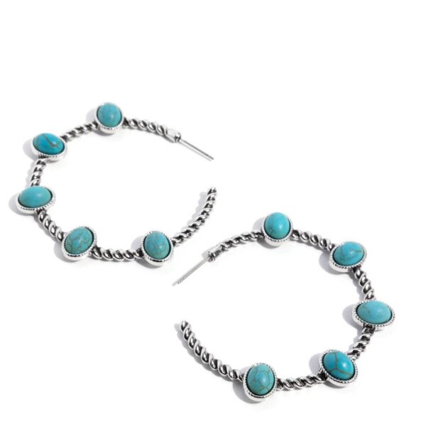 Canyon Course - Blue Turquoise Silver Hoop Earrings - Paparazzi - Fashion Fix August 2025