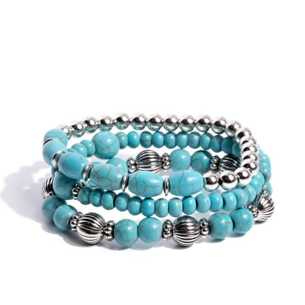 Earthy Express - Blue Turquoise Silver Stretchy Bracelet Stack - Paparazzi - Fashion Fix August 2025